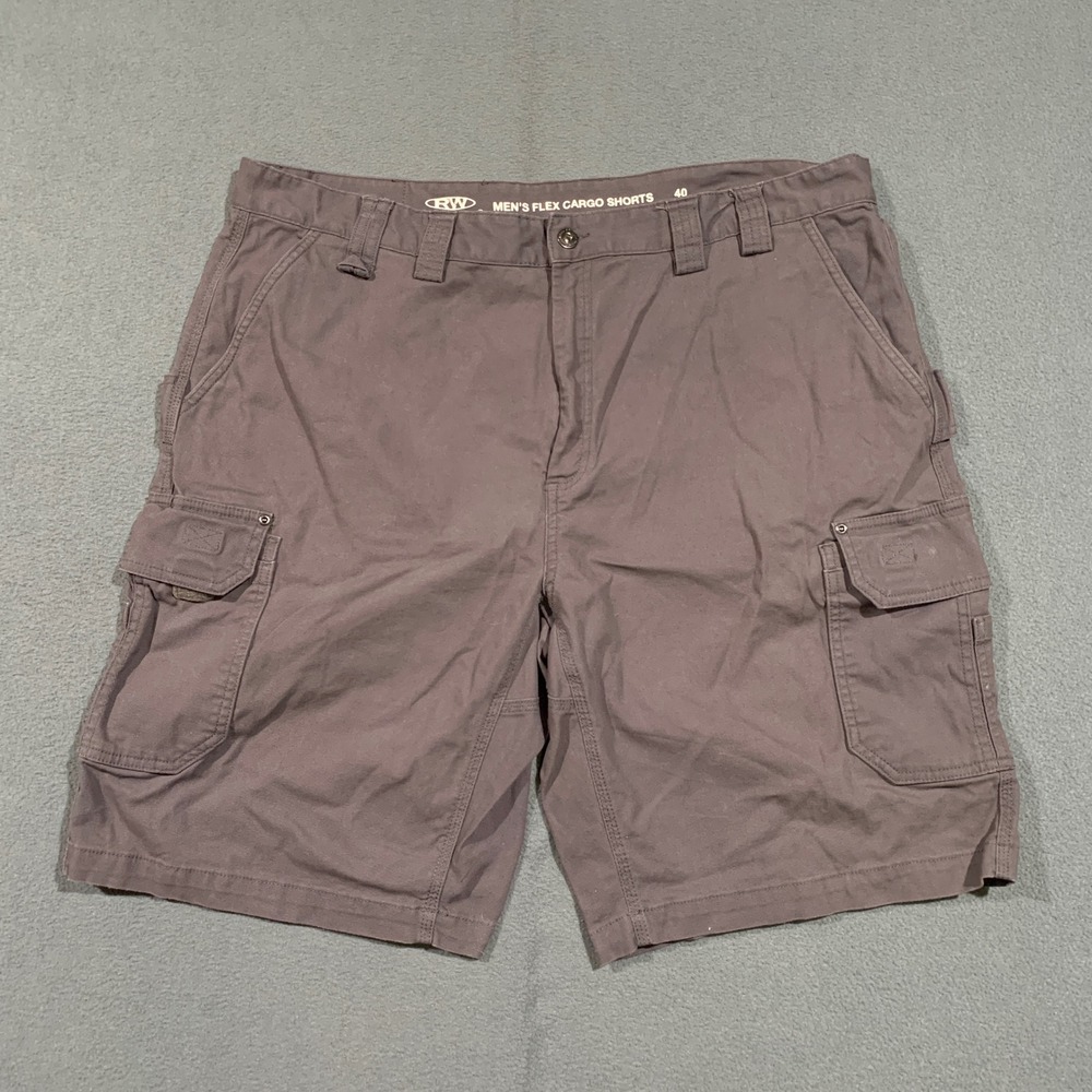 RW Rugged Wear Mens Flex Cargo Shorts‎ Size 40 Gray Cotton Spandex Canvas Work